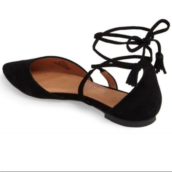 HALOGEN "Oliver" Black Flats with Ankle Ties - Picture 2 of 7